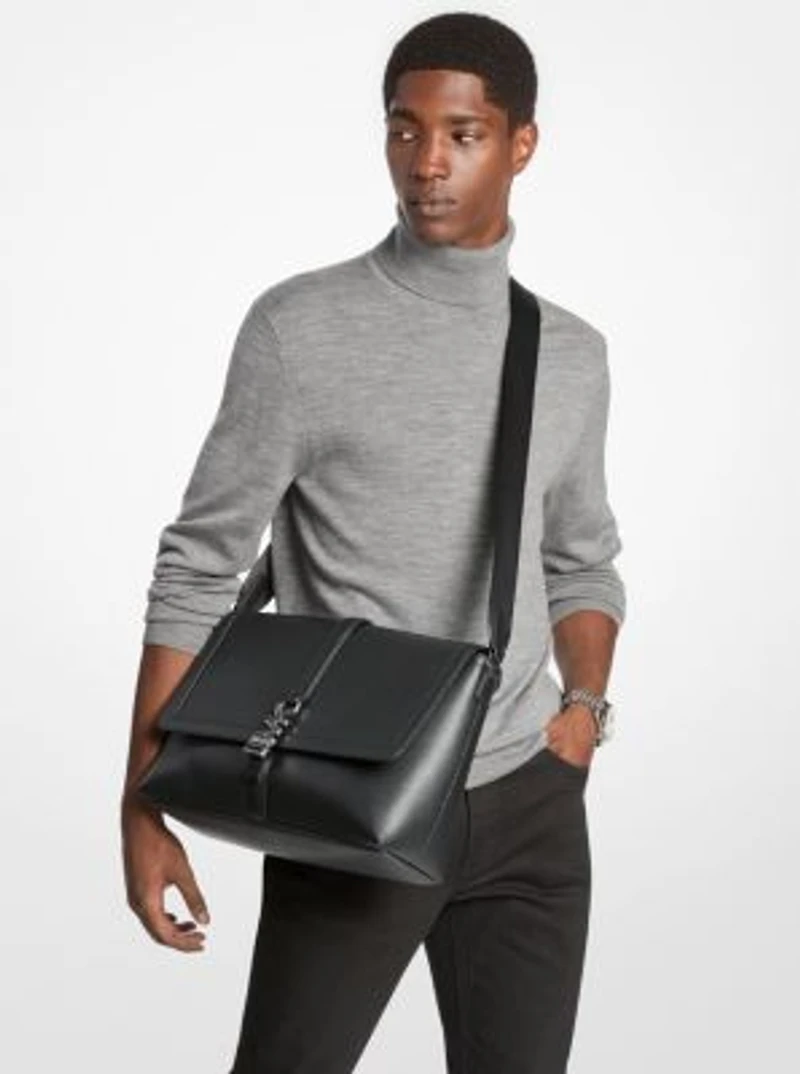 Cyrus Medium Pebbled Leather Messenger Bag