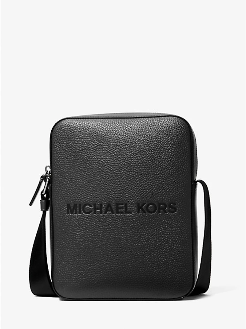 Cooper Logo Embossed Pebbled Leather Messenger Bag