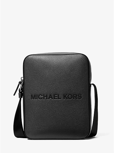 Cooper Logo Embossed Pebbled Leather Messenger Bag