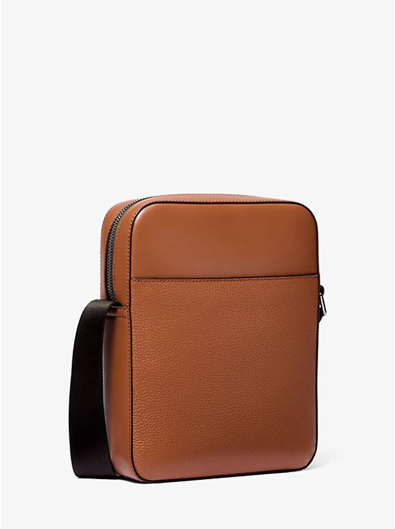 Cooper Logo Embossed Pebbled Leather Messenger Bag