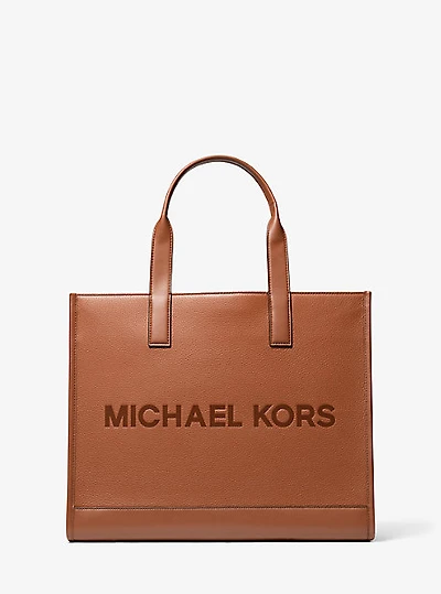 Cooper Logo Embossed Pebbled Leather Tote Bag