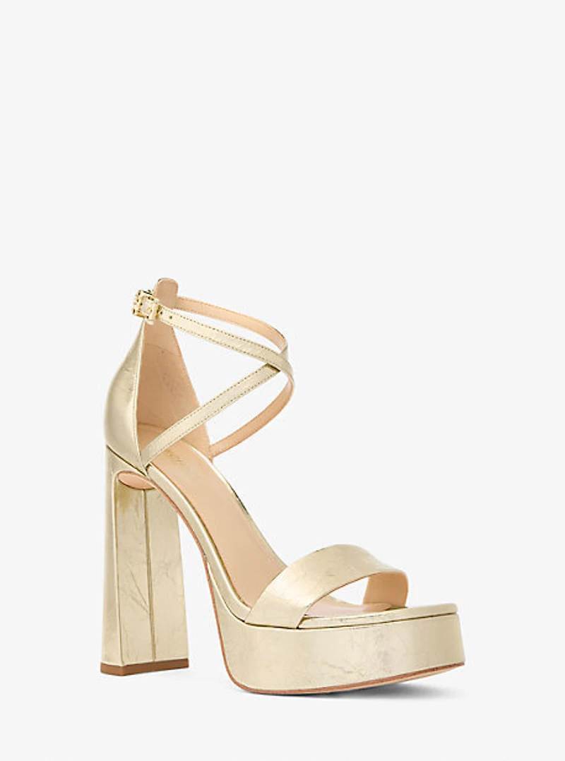 Cami Crackled Metallic Leather Platform Sandal