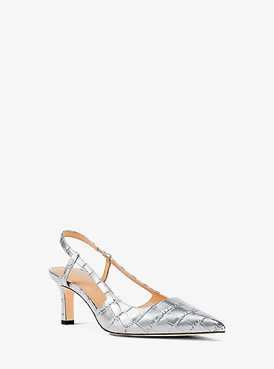 Alora Metallic Crocodile Embossed Leather Slingback Pump