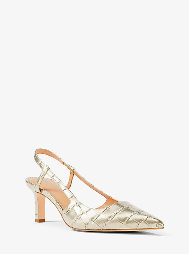 Alora Metallic Crocodile Embossed Leather Slingback Pump