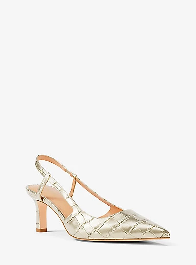 Alora Metallic Crocodile Embossed Leather Slingback Pump