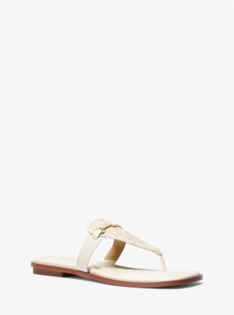 Lena Signature Logo and Leather T-Strap Sandal