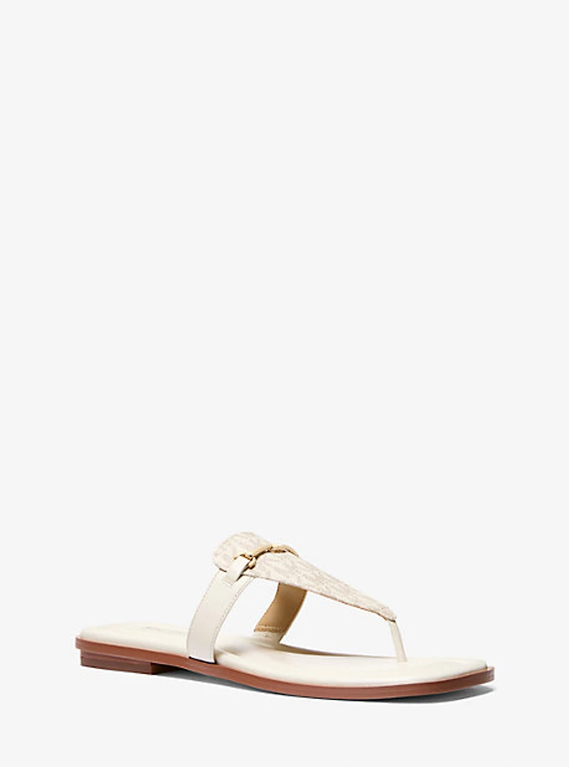 Lena Signature Logo and Leather T-Strap Sandal