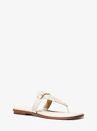 Lena Signature Logo and Leather T-Strap Sandal