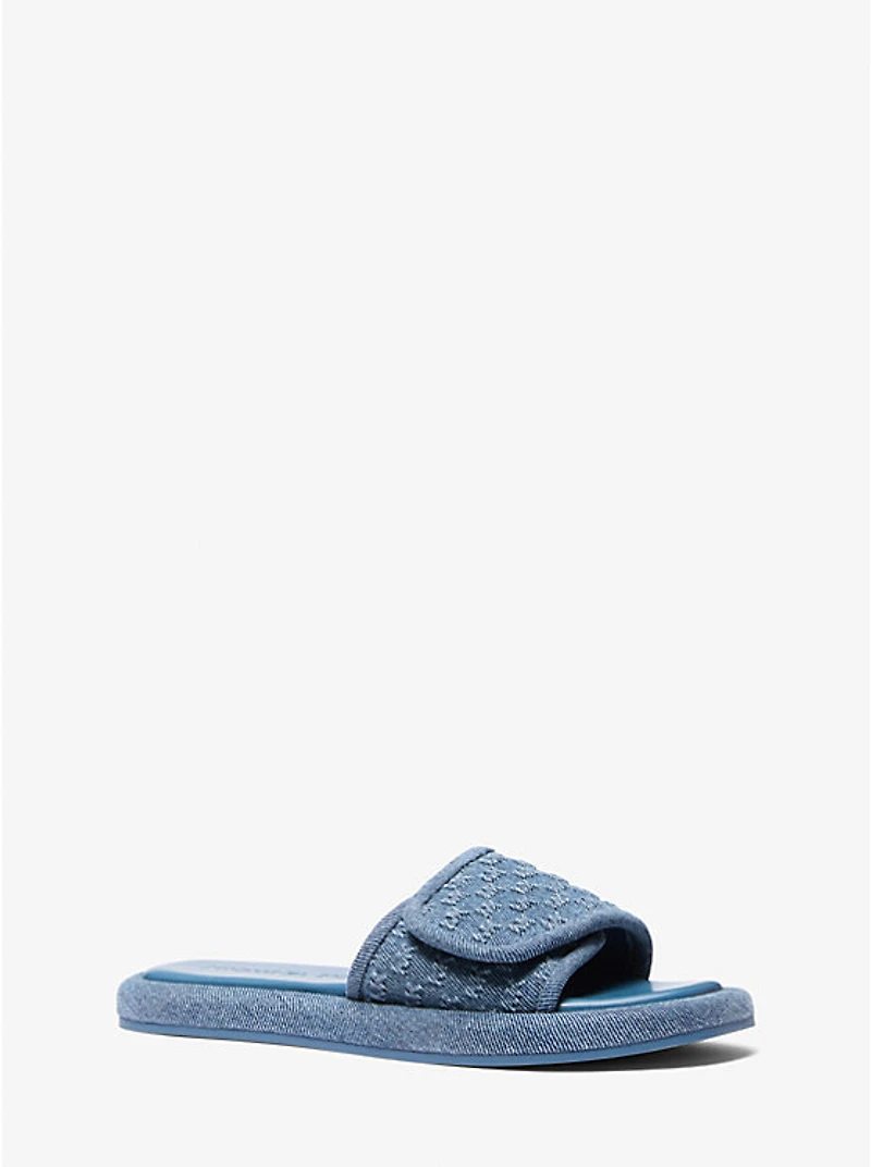Suki Logo Embossed Denim Slide Sandal