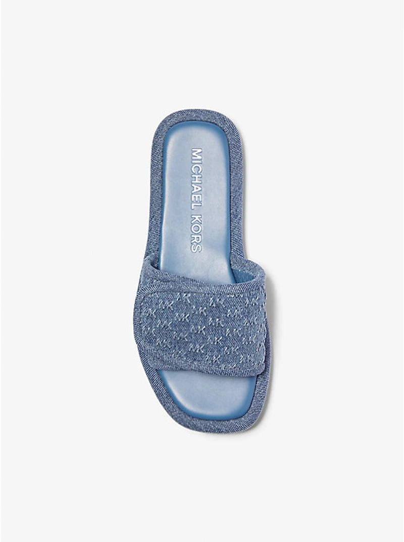 Suki Logo Embossed Denim Slide Sandal