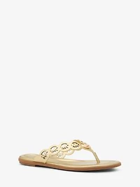 Janie Perforated Logo Metallic Leather Sandal