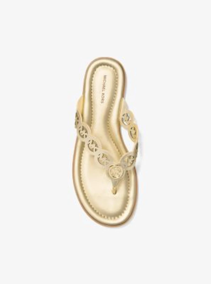 Janie Perforated Logo Metallic Leather Sandal
