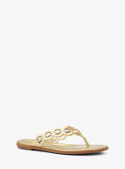 Janie Perforated Logo Metallic Leather Sandal