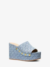 Mayes Signature Logo Print Denim Wedge Sandal
