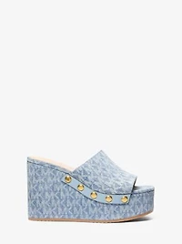 Mayes Signature Logo Print Denim Wedge Sandal