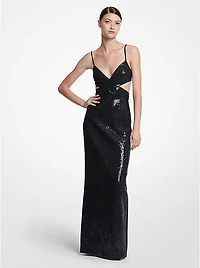 Hand-Embroidered Sequin Double Crepe Sablé Cutout Gown