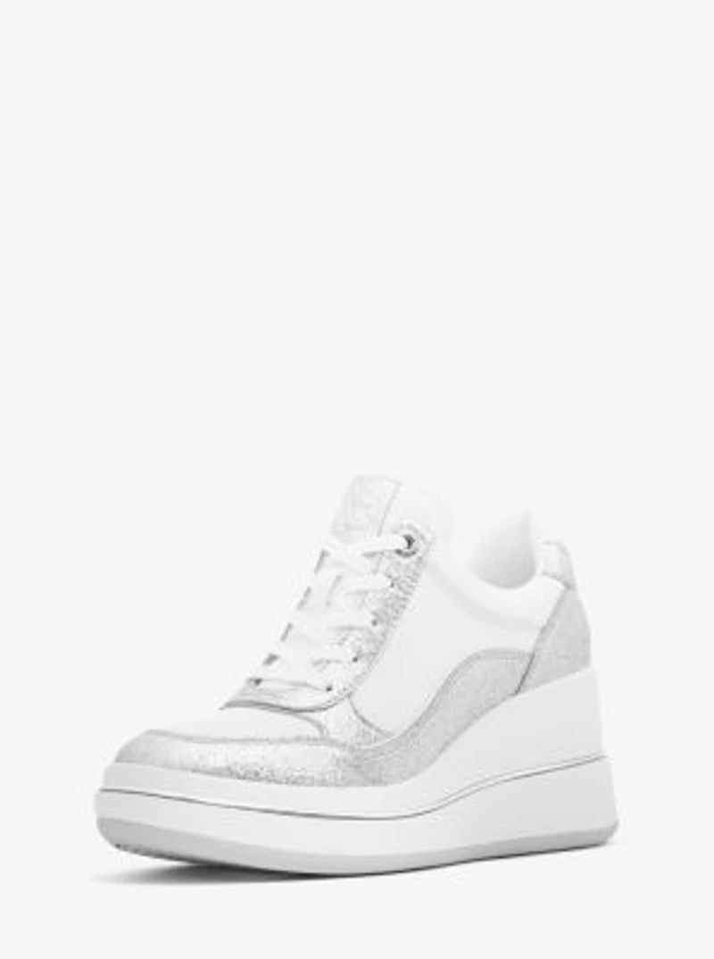 Emmy Glitter Embellished Leather Wedge Trainer