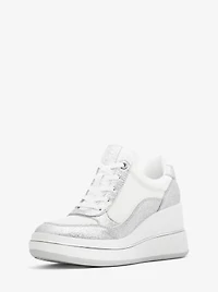 Emmy Glitter Embellished Leather Wedge Trainer