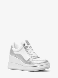 Emmy Glitter Embellished Leather Wedge Trainer