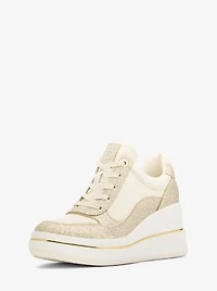 Emmy Glitter Embellished Leather Wedge Trainer