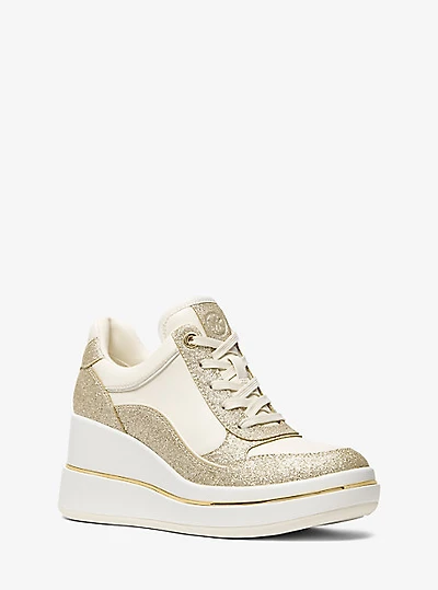 Emmy Glitter Embellished Leather Wedge Trainer