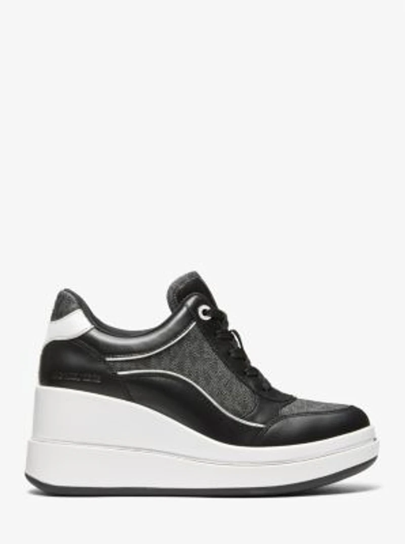 Emmy Signature Logo and Leather Wedge Trainer