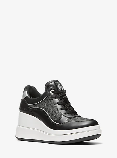 Emmy Signature Logo and Leather Wedge Trainer