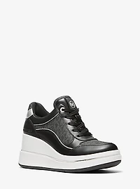 Emmy Signature Logo and Leather Wedge Trainer