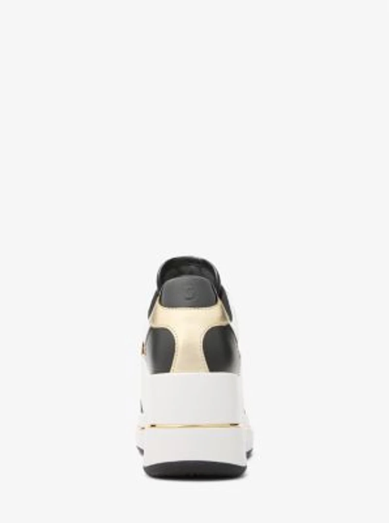 Emmy Leather and Leopard Print Calf Hair Wedge Trainer