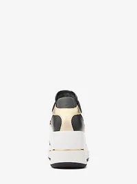 Emmy Leather and Leopard Print Calf Hair Wedge Trainer