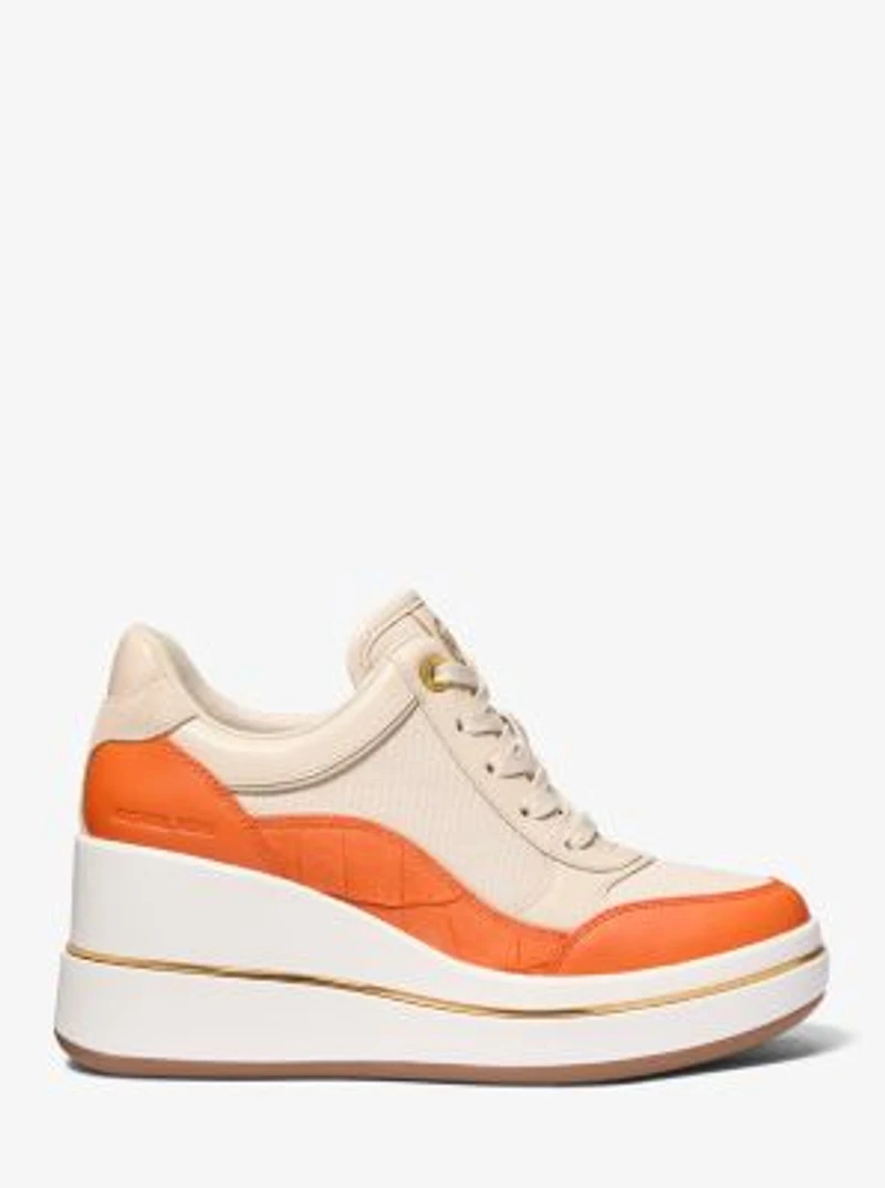 Emmy Leather and Canvas Wedge Trainer
