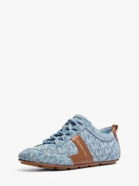 Keely Signature Logo Print Denim and Leather Trainer