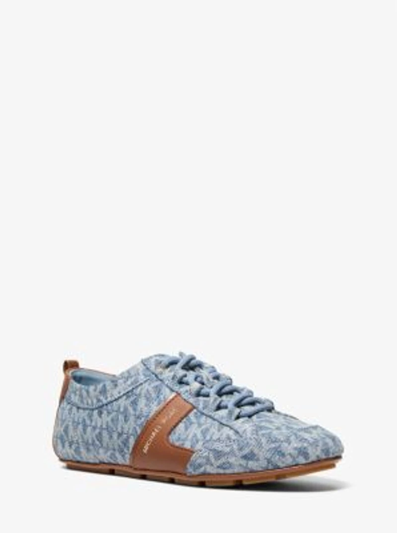 Keely Signature Logo Print Denim and Leather Trainer