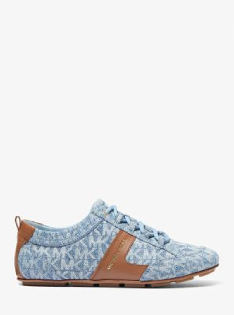 Keely Signature Logo Print Denim and Leather Trainer