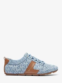 Keely Signature Logo Print Denim and Leather Trainer