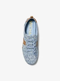 Keely Signature Logo Print Denim and Leather Trainer