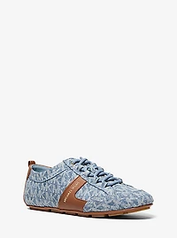 Keely Signature Logo Print Denim and Leather Trainer