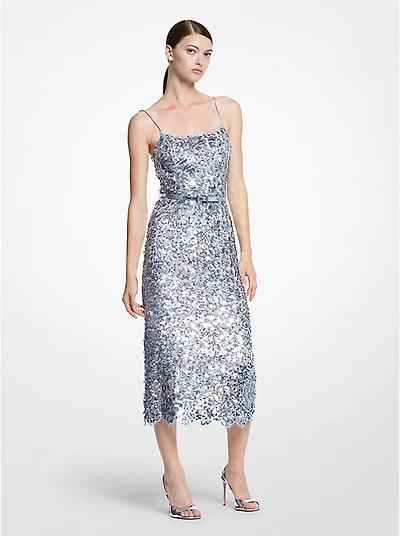 Hand-Embroidered Floral Paillette Lace Sheath Dress