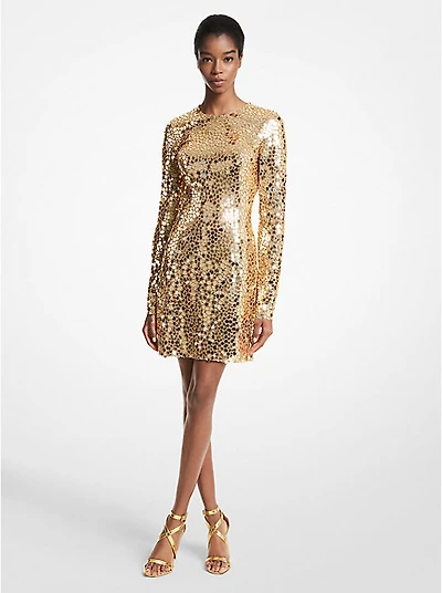 Hand-Embroidered Mirror Stretch Tulle Dress