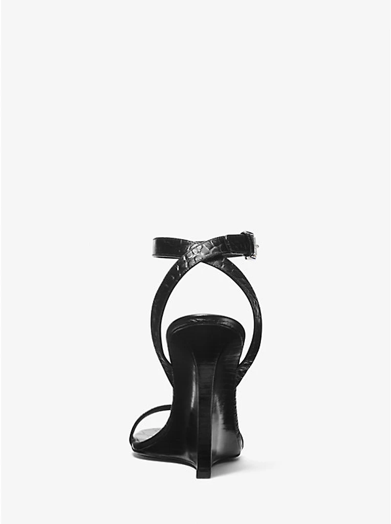 Claudia Crocodile Embossed Leather Wedge Sandal