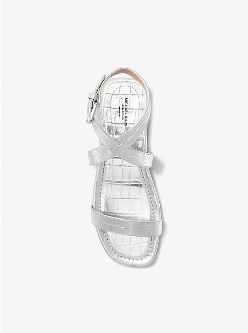Bridgette Metallic Crocodile Embossed Leather Sandal