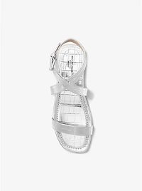 Bridgette Metallic Crocodile Embossed Leather Sandal