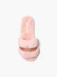 Alexis Faux Fur and Metallic Signature Logo Slide Sandal