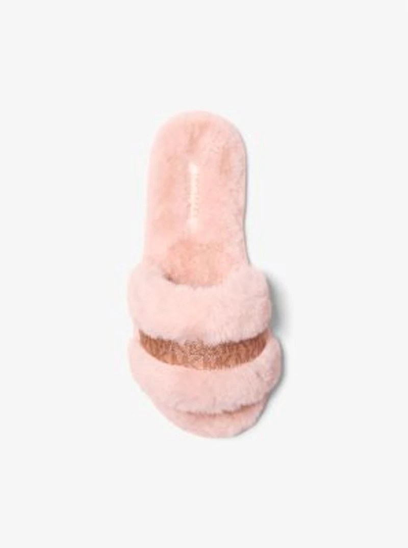 Alexis Faux Fur and Metallic Signature Logo Slide Sandal