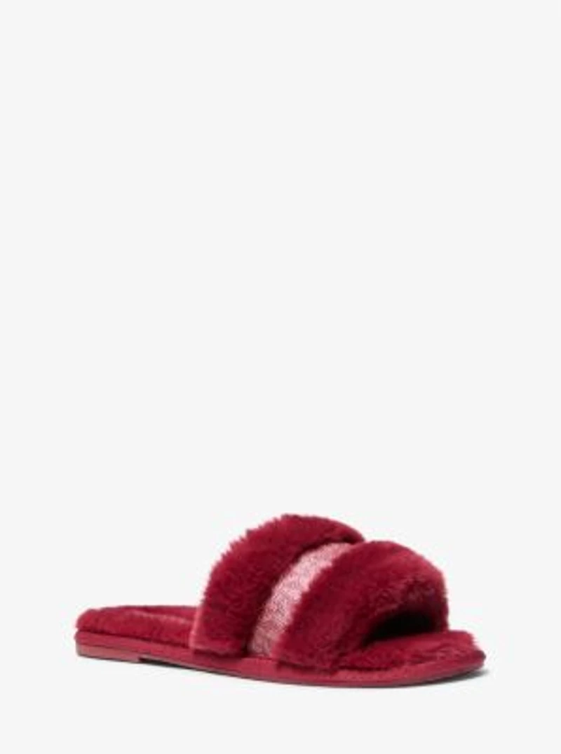 Alexis Faux Fur and Metallic Signature Logo Slide Sandal