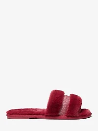 Alexis Faux Fur and Metallic Signature Logo Slide Sandal