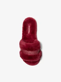 Alexis Faux Fur and Metallic Signature Logo Slide Sandal