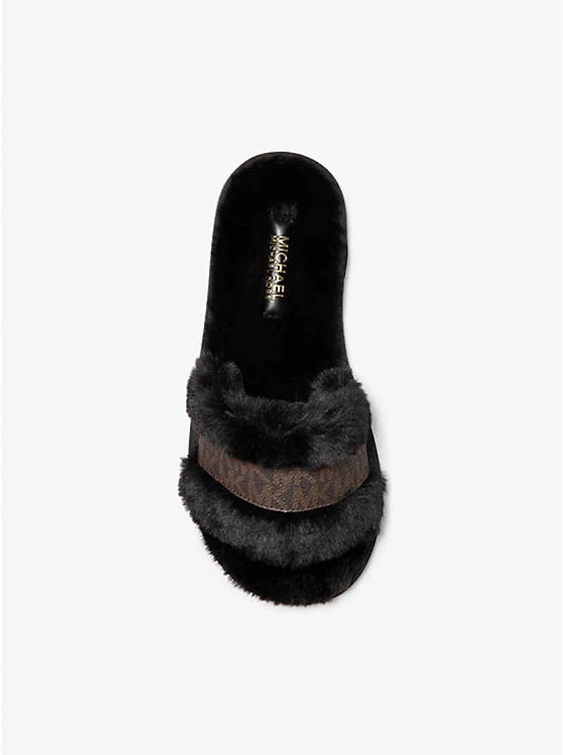 Alexis Faux Fur and Metallic Signature Logo Slide Sandal