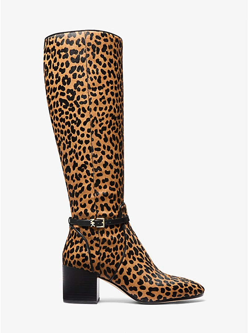 Ella Leopard Print Calf Hair Block Heel Boot