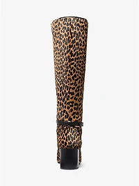 Ella Leopard Print Calf Hair Wide Block Heel Boot